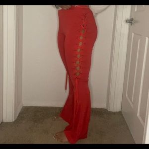 Side drawstring Spandex wide leg pants